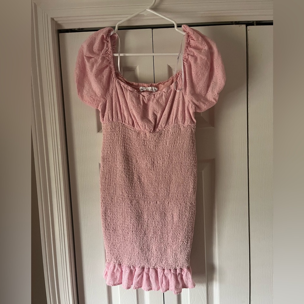 lulus pink ruffle puff sleeves tube dress